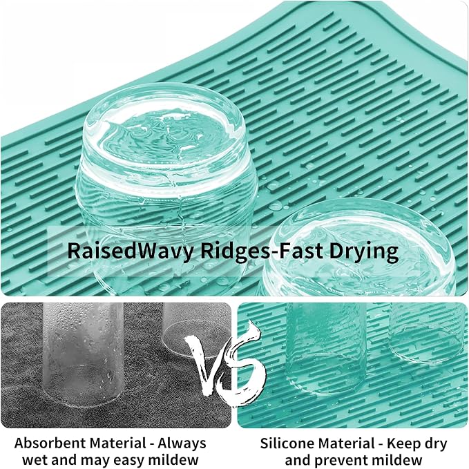 ZLR Oversized Silicone Dish Drying Mat for Kitchen, 16"x18", Mint Green | Family-Size Drainboard for Pots & Pans, Thick 4mm No-Curl, Heat-Resistant Trivet to 450°F, Non-Slip, Rolls to Store