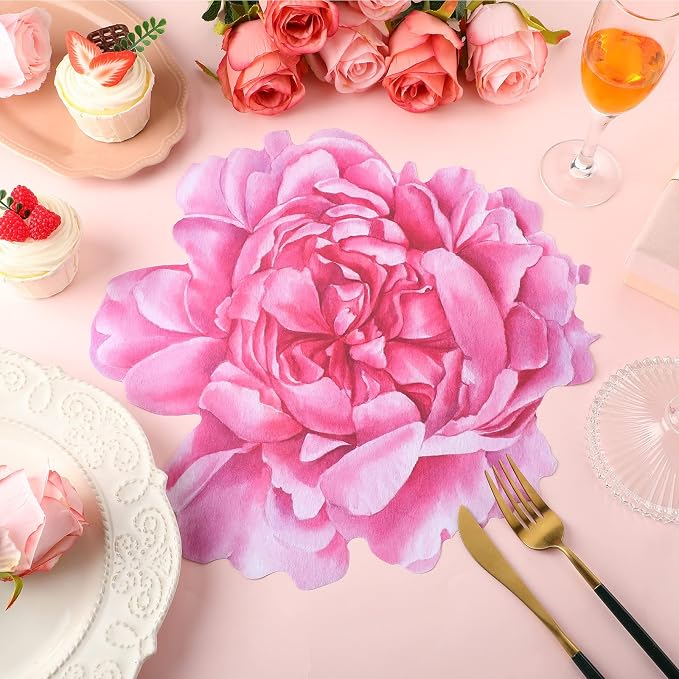 Glenmal 100 Pcs Peony Placemat Pink Floral Place Mats Disposable Summer Flower Paper Decorative Placemat Bulk for Dining Table Mat Tea Party Wedding Kitchen Decor Bridal Baby Shower 13 Inch