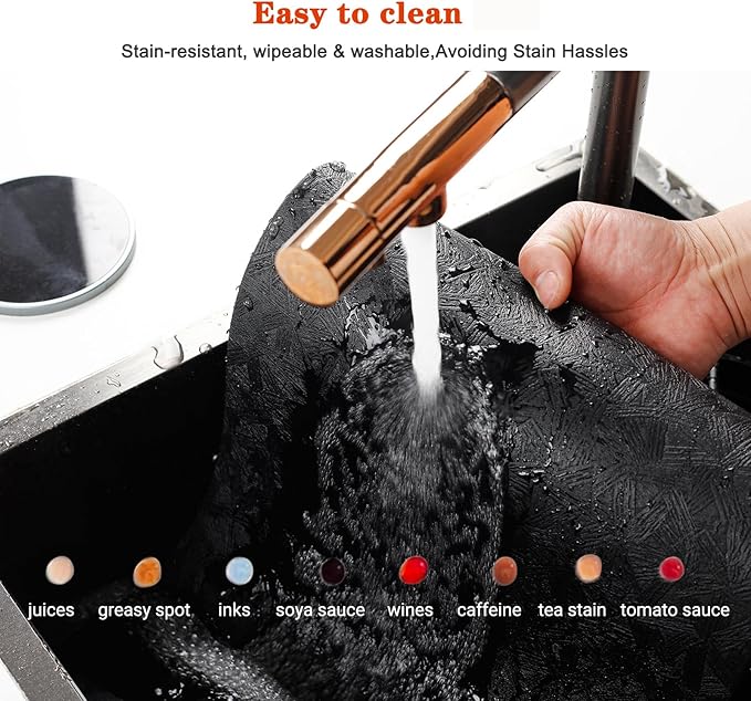 Black Vinyl Placemats Set of 8 Waterproof Wipeable Table Mats | Heat Resistant Easy Clean Place Mats Faux Leather Table Mats Washable PVC Table Placemats for Dining Table
