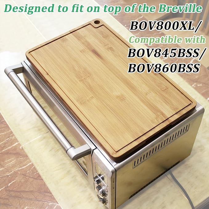Bamboo Cutting Board Compatible for Breville BOV800XL 860BSS 845BSS Oven | Board Protects Countertop Smart Toaster Oven, Raised Heat Resistant Silicone Feet Creates Storage Space - with Oven Rack Push
