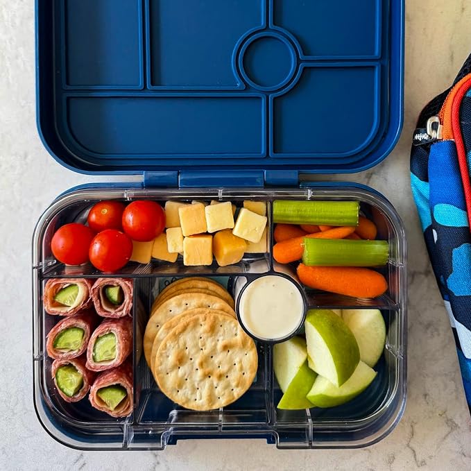 Yumbox Original Leakproof Bento Box - Ninja Blue (Funny Monsters) | Kid-friendly, 5 Compartments + Dip Well, Easy-Open Latch, Lightweight, BPA-Free