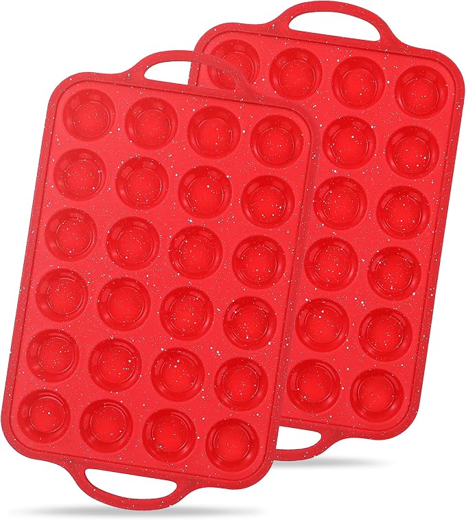 12-Cup Mini Silicone Muffin Pan with Reinforced Steel Frame,Red-Whitedot | Regular Size Cupcake Pan, BPA Free Silicone Muffin Tray, Reinforced Steel Frame for Stability, Easy Baking & Cleanup, 2Pk