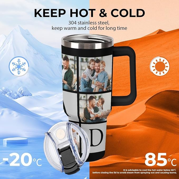 Personalized Tumbler Custom Vacuum Insulated Travel Mug Customizable Coffee Cup with Your Photos and Text Christmas Birthday Gift (Dad 02)