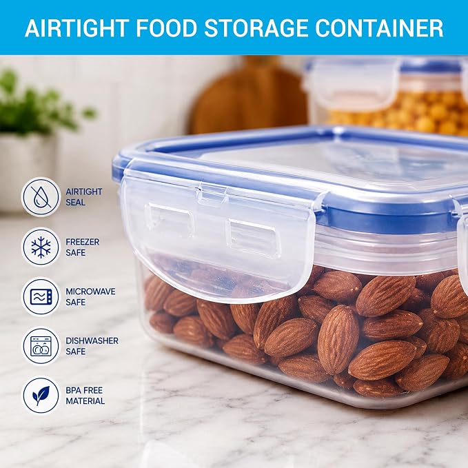 LOCK & LOCK Easy Essentials Food Storage lids/Airtight containers, BPA Free, Rectangle-88 oz-for Rice, Clear