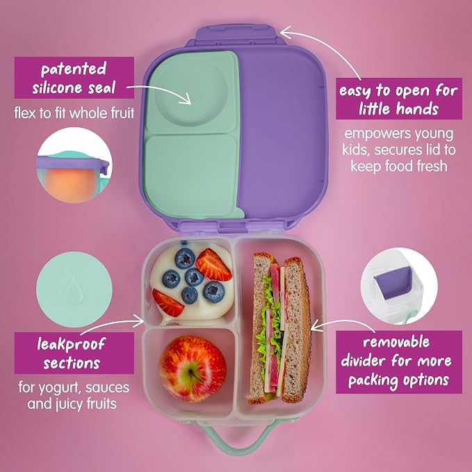 b.box Mini Lunch Box, Snack Containers for Kids, Lunch Box Kids, 4.25 Cup | Bento Box for Kids, Sanck Box, Lunch Containers, Leak Proof, Dishwasher Safe, BPA Free, PFAS Free, Ages 3+ — Lilac Pop