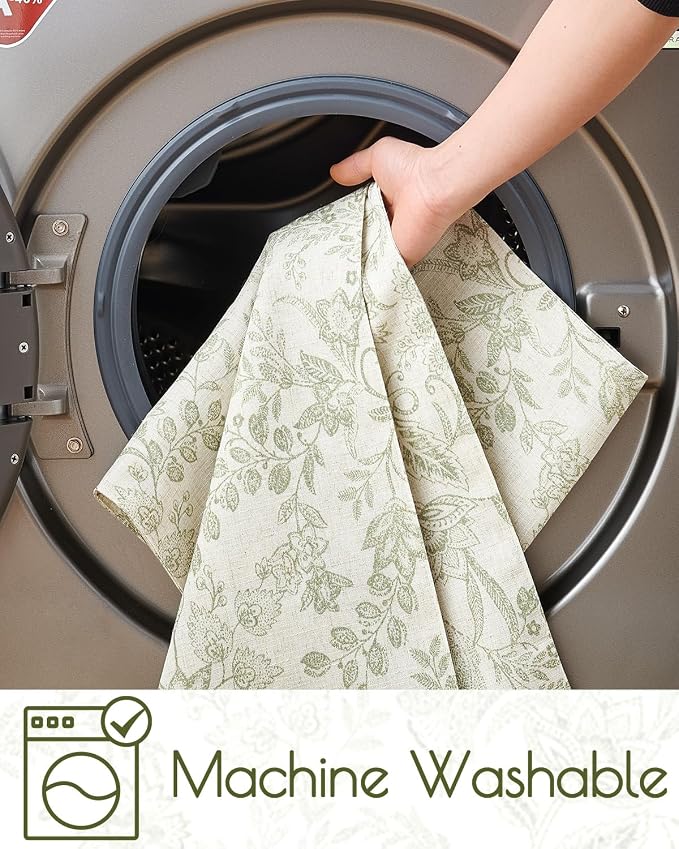 jinchan Linen Floral Placemats Set of 4 Farmhouse 13x19 Inch Green | Fabric Placemats, Cottage Style, Vintage Botanical Pattern, Machine Washable, Easy to Store, Reusable