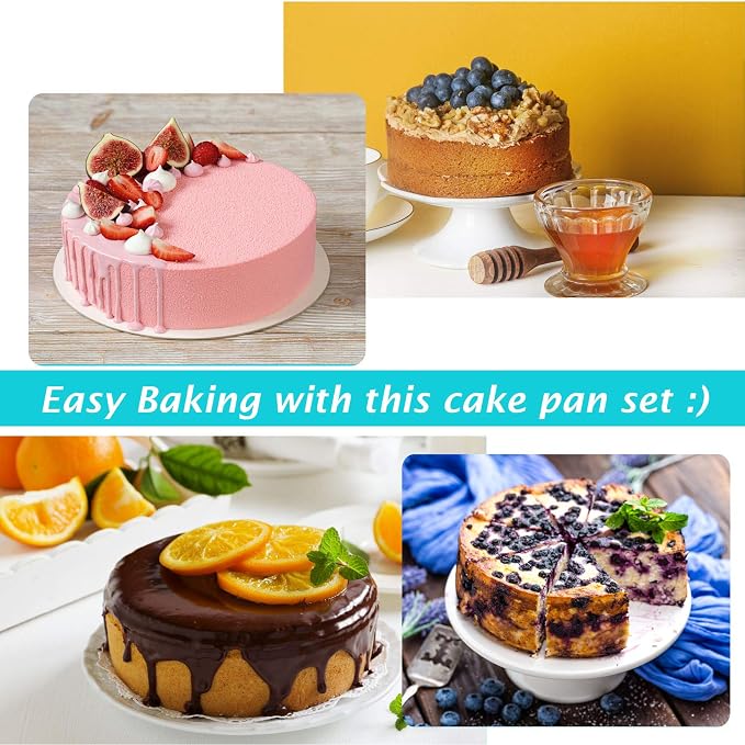 P&P CHEF 9.5 Inch Round Cake Pan Set of 3, Stainless Steel Baking Cake Pans | Round Baking Cake Pan Bakeware for Layer Birthday Cake, Fit Oven/Pots/Pressure Cooker, Leakproof & Dishwasher Safe, Silver