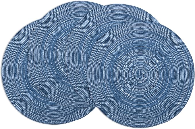 Winknowl Round Braided Placemats Set of 4 Washable Woven Heat Resistant Table Mats for Kitchen Dining Tables 15 inch Round Place Mats (Seascape Blue,4)