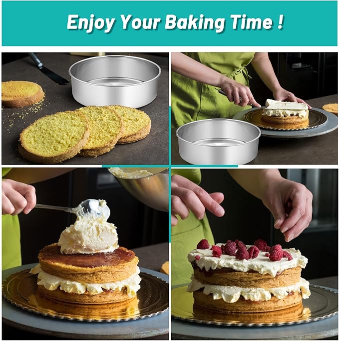 TeamFar 9 Inch Cake Pan, 9½” x 3” Stainless Steel Round Baking Pan Set of 2 | Layer Cake Baking Tins for Wedding Birthday Party, Non-Toxic, Heavy Duty, Deep Straight Side, Mirror Finish, Dishwasher Safe