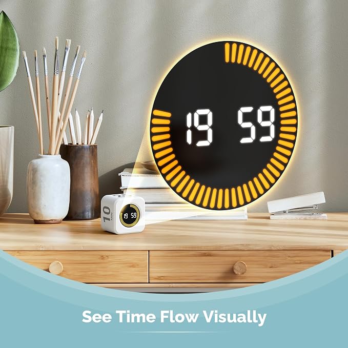 KADAMS Pomodoro Timer Visual - Productivity Pomodoro Cube, 5/10/25/50 Min Countdown & Countup, Silent – Ideal for Work Study Cook Workout Kitchen School Classroom Office Gift Kids (1, White)
