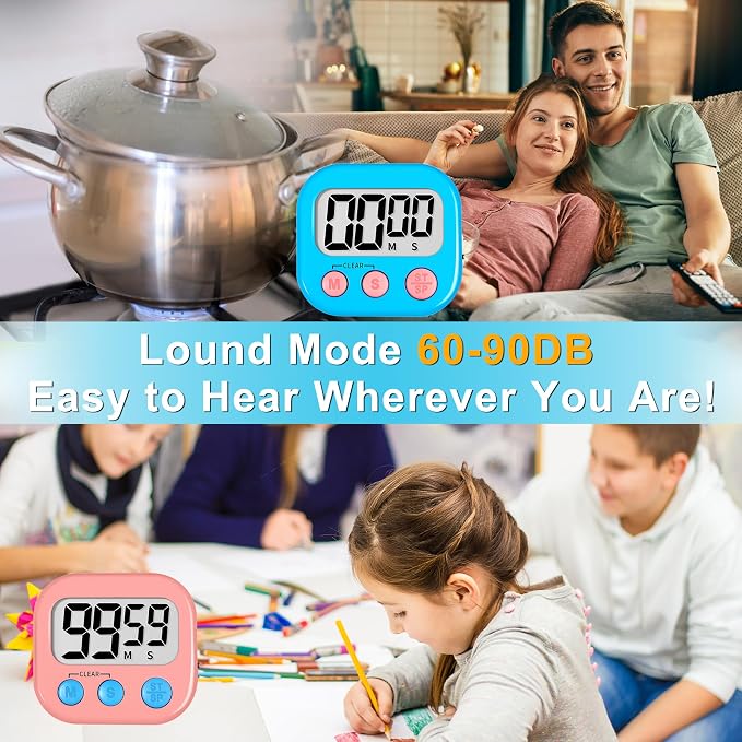 ZILLEEN Classroom Timer for Kids Teachers 12 Pack Digital Timers Blue Pk | Strong Magnetic, Large Screen, Big Button, Teacher Classroom Must Haves Kitchen Timers for Cooking Egg Exercise Study