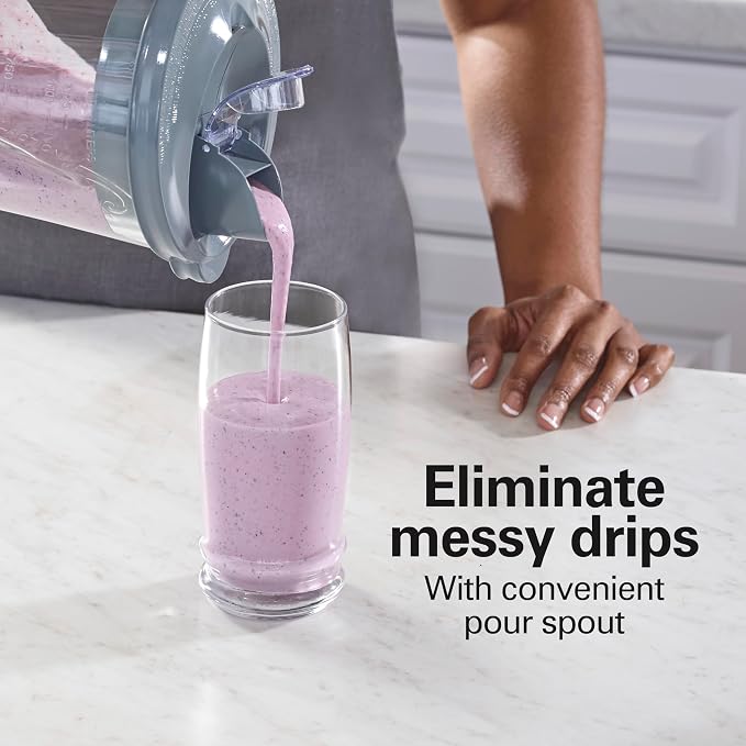 Hamilton Beach Power Elite Blender For Smoothies With Wave Action System | 40 oz. Glass Jar | 12 Functions Including Puree, Crush Ice | 700 Watts | Grey | 58153J
