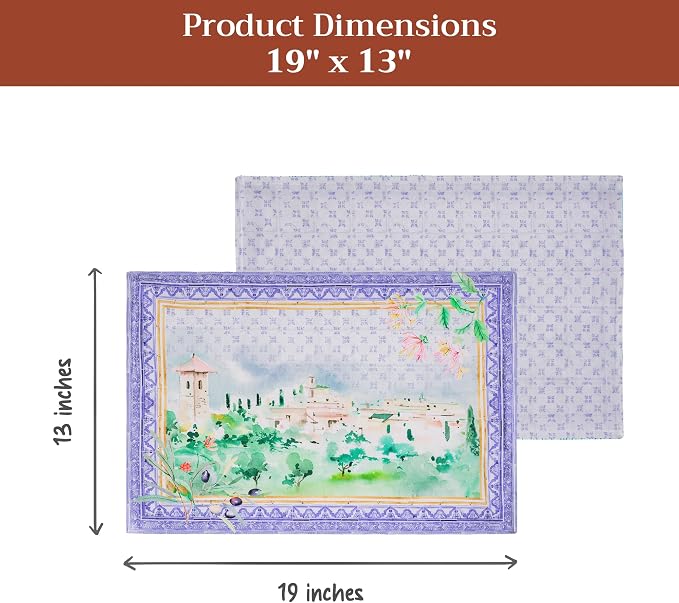 Maison d' Hermine Placemats Set of 4 Reusable 100% Combed Cotton (13"x19") | Cloth Place Mats Washable Table Mats for Kitchen Dining Party Wedding Hotel Home Restaurant Spring Summer - Luberon