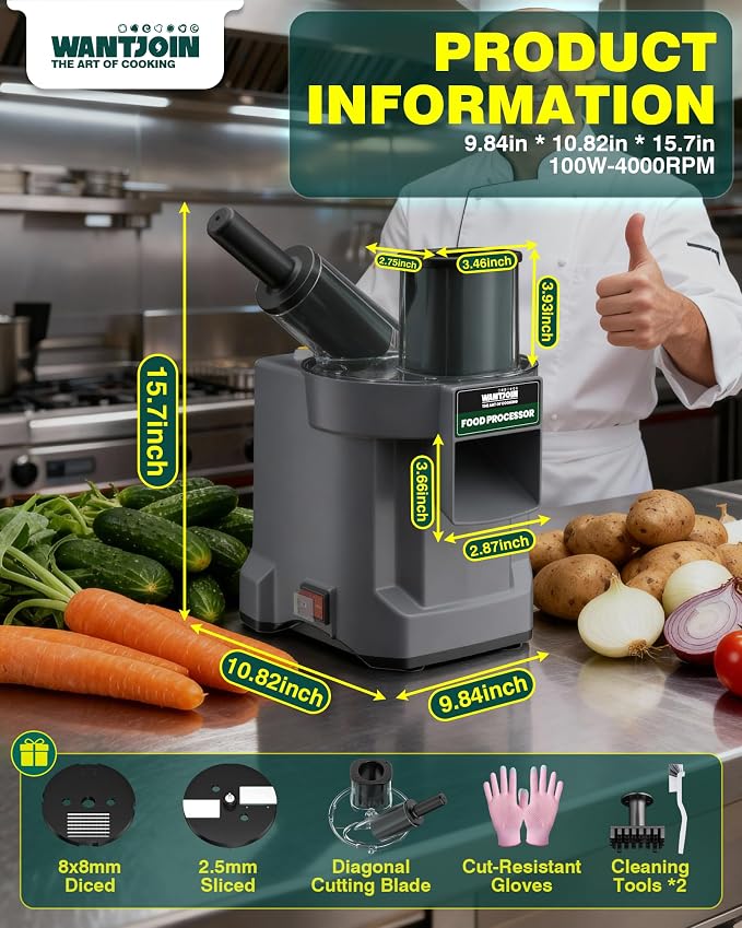 WantJoin 3 in 1 Electric Vegetable Chopper - Multifunctional Commercial Vegetable Dicer Food Fruit Processor Stainless Steel Blades for Slicing(2.5mm)