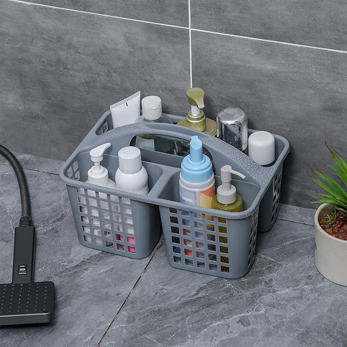 Portable Shower Caddy Basket Plastic Storage Basket with Compartments Grey | Sturdy Large Capacity Cleaning Supplies Organizer Divided Tool Bin for Bathroom Kitchen Bedroom College Dorm Essentials