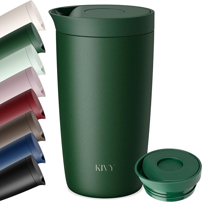 KIVY Travel Coffee Mug Tumbler [24h Cold | 6h Hot] Insulated Coffee Tumbler Stainless Steel - Leak Proof Coffee Travel Mug - 12oz Insulated cup to go for hot & cold drinks - Cups for Women & Men