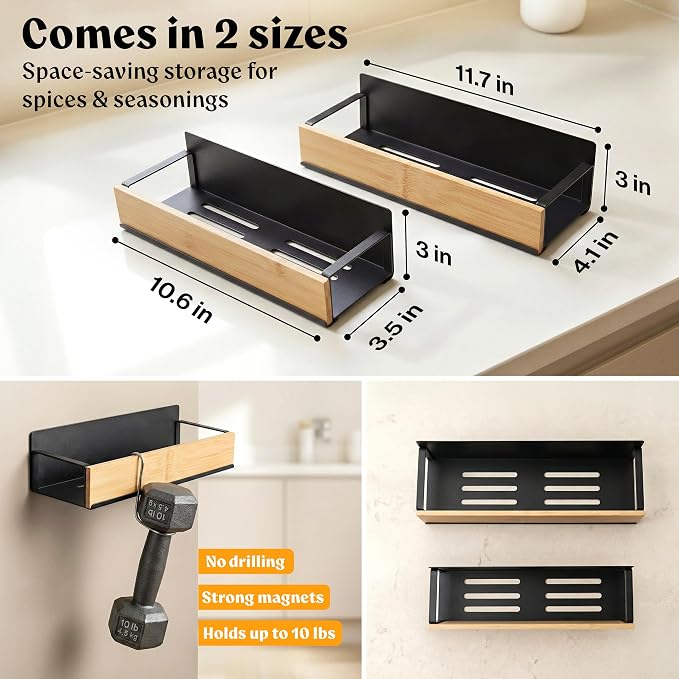 Square Glass Spice Jars (24 x 4oz) with Bamboo Lids + Magnetic Spice Rack for Refrigerator (Fits 12 Jars) + Bonus Slim Auxiliary Rack, 240 Labels, Shaker Inserts, Funnel