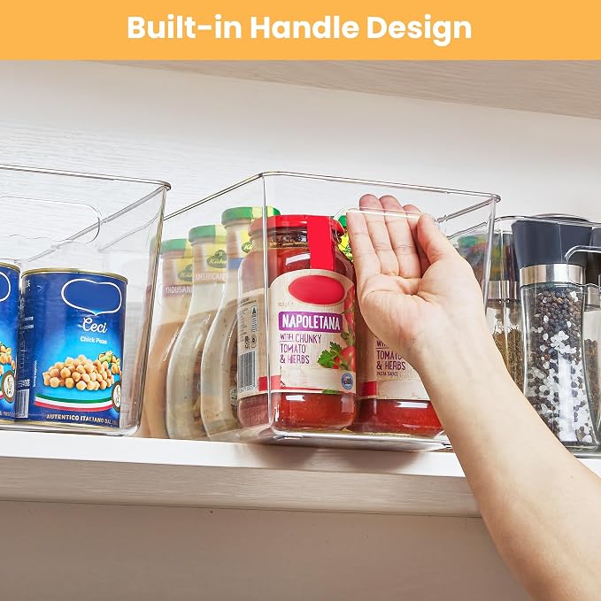 YIHONG 8 Pack Clear Storage Bins, Pantry Organizer Bins with Handle, XL | Plastic Bins, Pantry Storage Containers for Kitchen, Freezer, Cabinet, Closet, Bathroom, Under Sink Organizers and Storage