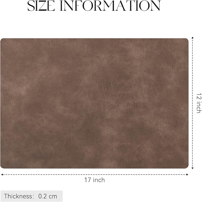 MOSAYT Vinyl Placemats Set of 4-12 X 17 Inch - Faux Leather 100% Waterproof Oil-Proof Wipeable PU Place Mats, Heat Resistant Reversible Table Mats for Kitchen, Dining, Outdoor, Brown