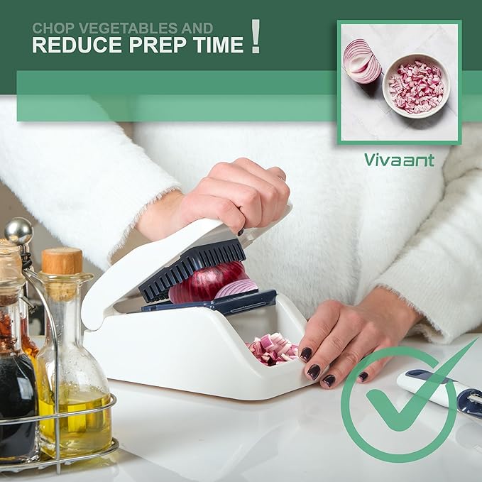Vivaant Mini Food Chopper and Onion Dicer, Small Hand Held Vegetable Cutter | Manual Vegetable Chopper for Kitchen, Stainless Steel Blades, BPA Free & Dishwasher Safe, 3 Inch Compact Size Fits Any Drawer