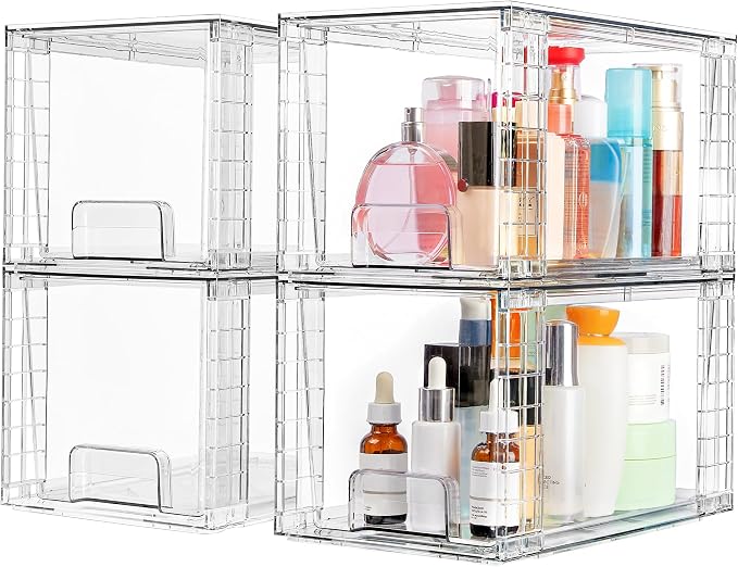 Vtopmart Clear Under Sink Organizer, 8 Pack Stackable Storage Drawers Set Designed to Fit Bathroom&Kitchen Under-Sink Organization
