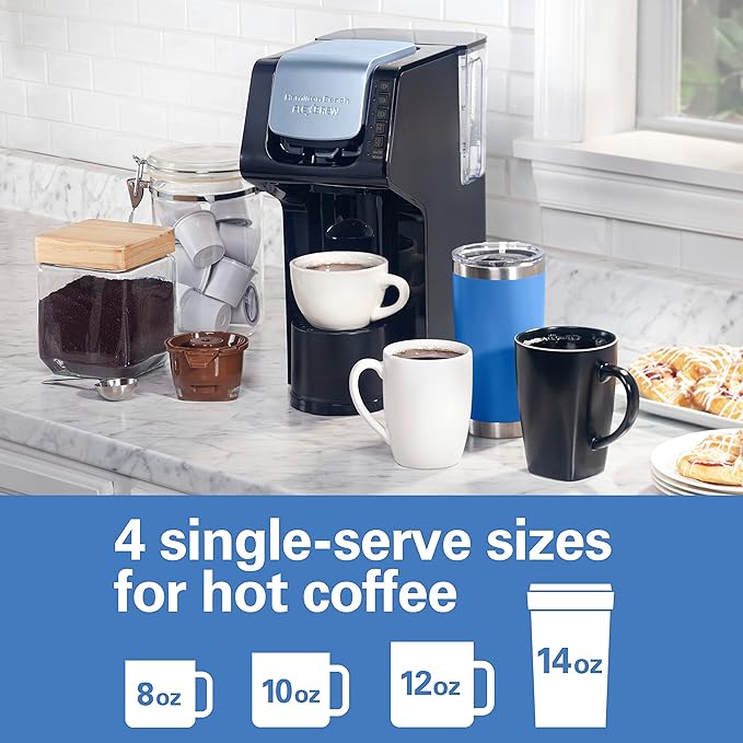 Hamilton Beach Gen 4 FlexBrew Single-Serve Hot & Iced Coffee Maker | Uses Pod Packs or Grounds | 4 Fast Brewing Cup Size Options |50 oz. Removable Reservoir | Black