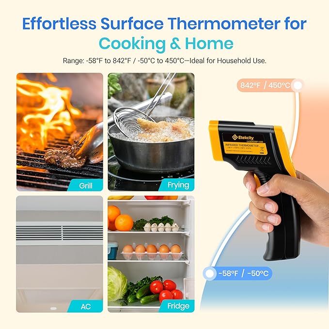 Etekcity Infrared Thermometer Laser Temperature Gun 774 | Cooking, Pizza Oven, Griddle, BBQ, Meat, HVAC, Engine, Adjustable Emissivity, MAX Display, Surface Measurement