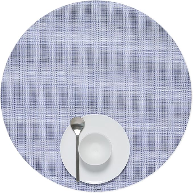 Chilewich Mini Basketweave Placemats, Round Woven Placemats Set of 4 | Reusable, Stain-Resistant, Indoor/Outdoor Tabletop Protection, Periwinkle, 15" Round