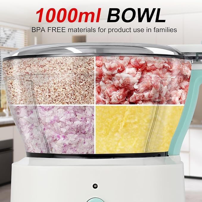 Food Processor Electric Food Chopper with 4.5-Cup(1000ml) Vegetable Chopper & Meat Grinder,BPA Free, Stainless Steel Blade for Chopp, Slice, Mince, Grind, and Puree, for Baby Food & Family Use | Vegetable Chopper & Meat Grinder BPA Free, Stainless Stee...