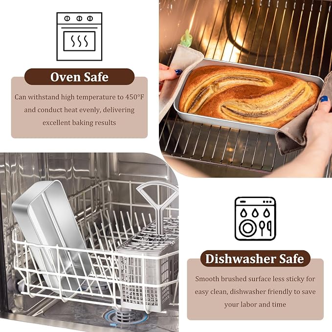 TeamFar Loaf Pan, 12 x 5 Inch Stainless Steel Loaf Pans for Baking Bread | Large Bread Loaf Baking Pan for Homemade Bread, Meatloaf, Cake, Brownies, Non-Toxic, Heavy-duty, Oven & Dishwasher Safe