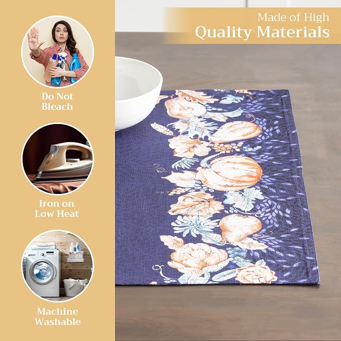 Maison d' Hermine Placemats Set of 4 Reusable 100% Cotton (13"x19") | Cloth Place Mats Washable Table Mats for Kitchen Dining Party Wedding Hotel Home Thanksgiving Christmas - Pumpkin Blues
