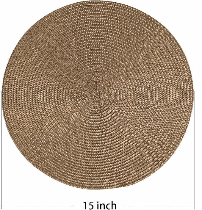 AHHFSMEI Round Placemats Set of 6 Heat Resistant Washable Non-Slip Woven Braided Table Mats for Dining Table Kitchen & Home Decor (Brown A)
