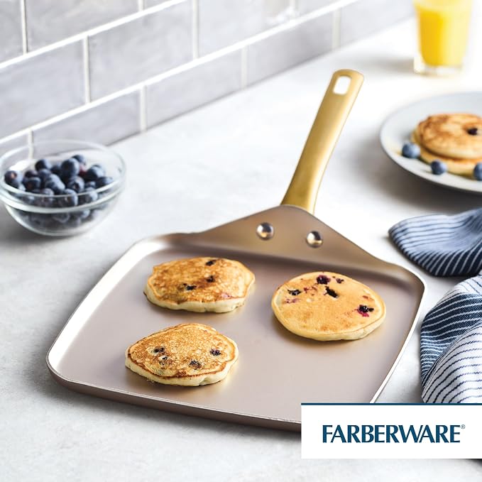 Farberware Radiant Nonstick Square Griddle Pan, Dishwasher Safe, 11 Inch - Champagne