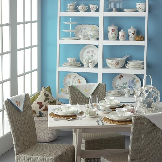 Lenox Butterfly Meadow Porcelain Pasta Bowl Set for 4, 20oz | dishwasher safe, microwave safe | floral design | kitchen and dining essential | 20oz, gift for women