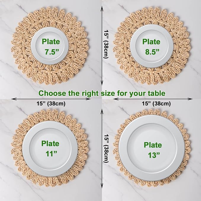 15" Set of 8 Round Woven Corn Husk Placemats by Laquedecraft | Protects Tables from Heat & Scratches, Perfect for Everyday Dining, Family Gatherings and Holiday Entertaining