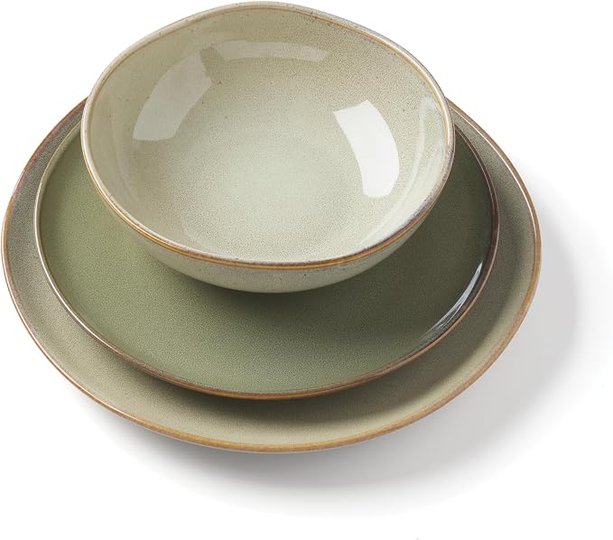 Oneida 897205 Organic Shades 12-Piece Dinnerware Set, Sage Green