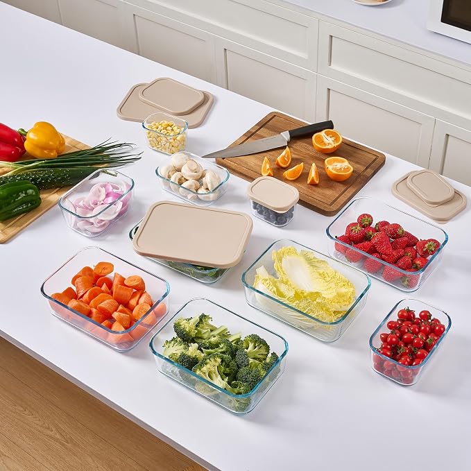 Glass Food Storage Containers with Lids — 8 Piece — 57.5 oz Glass with BPA-Free Leakproof Stackable Lids — Microwave, Oven & Dishwasher Safe — Ideal for Meal Prep & More - Cashew Cream