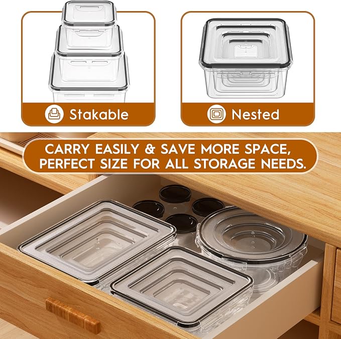 KEMETHY Large 52 Piece Food Storage Containers with Airtight Lids, BPA-free | 26 Containers & 26 Lids, Leak Proof, Meal Prep, Kitchen Storage, PVC-free Plastic, Microwave/Dishwasher Safe, Labels & Pen