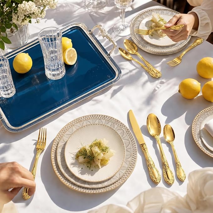 OSVSEE Vintage Silverware Set, 18/10 Stainless Steel Flatware Set for 4 | Heavy Duty Flatware with Royal Palace Handles, Mirror Polished Cutlery, Dishwasher Safe Silverware for Weddings & Gift Giving