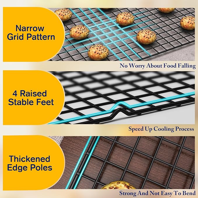 2PCS Cooling Racks for Cooking and Baking -11.65''x16.85''Heavy Duty Stainless Steel Wire Rack for Baking, Grilling, Roasting - Oven & Dishwasher Safe - Fits Half Sheet Pan（Black）