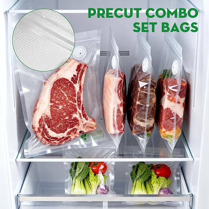 Reusable Vacuum Sealer Bags for Food,15 PCS 8.7"×11.8" & 15 PCS 11.8"×13.8" | Reusable Bags with Air Valve for Food Storage, Freezer, Microwave, Odor-Resistant, Leak-Proof,Fit with Compact Vacuum Sealers