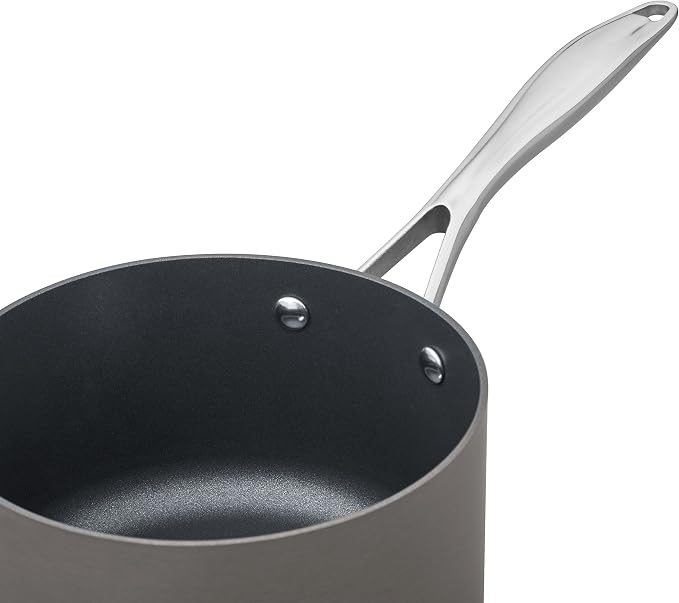 Amazon Basics Mini Sauce Pan With Lid, 1.9 Quarts, Hard-Anodized Non-Stick Aluminum, Gray