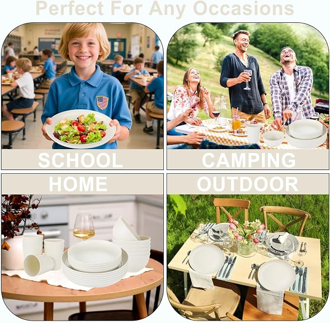 24-Piece Beige Wheat Straw Dinnerware Set Unbreakable Plates | Shatterproof lightweight wheatstraw dishes for RV camping college dorm picnic toddler and everyday family kitchen dining use