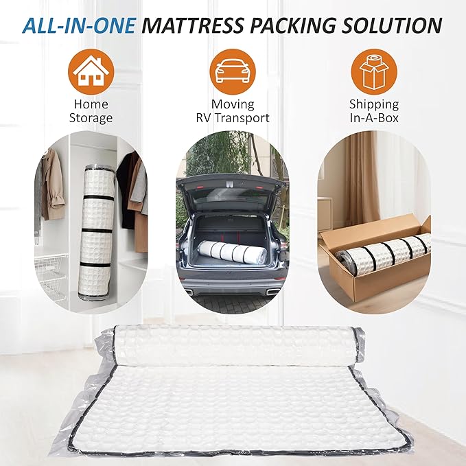 Foam Mattress Vacuum Bag with 4 Adjustable Packing Straps for Moving, Storage, Shipping, Vacuum Seal Mattress Bag with Packaging Straps (Twin/Twin XL)
