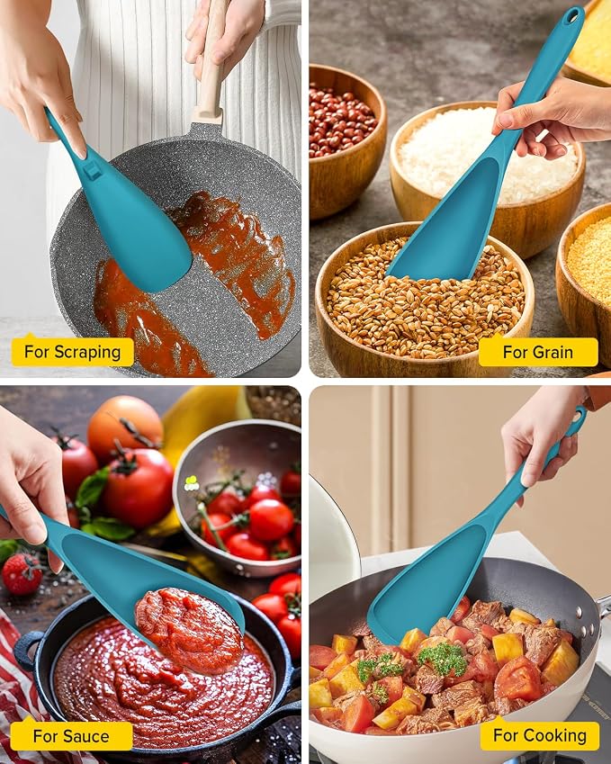 Pack of 2 Cooking Spoons for Non Stick Cookware, Multifunction Spatula Spoon BPA-Free, One-Piece Design, Suitable for Scooping, Scraping, Serving and Mixing (BLUE-BLUE)