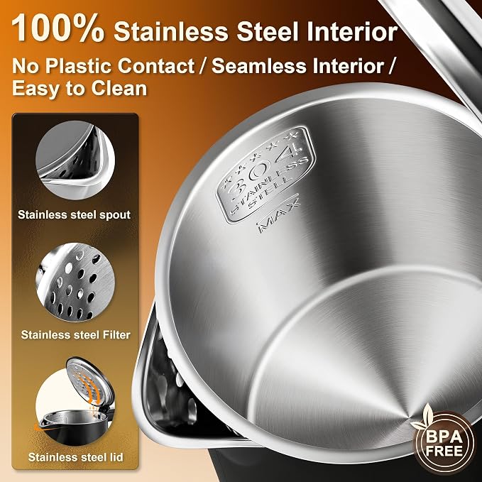 Dezin 0.8L Small Electric Kettle, Stainless Steel Portable Travel Kettle | Double Wall Construction, Auto Shut-Off, 800W Fast Boiling, Compact Tea Kettle for Business Trip, Home, Office, Hotel, Dorm