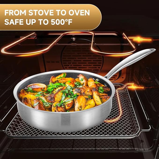 LOLYKITCH 3-Quart Deep Skillet with Lid | 10 Inch | Riveted Handle | Hybrid Nonstick | Sauté Pan | Dishwasher & Oven Safe | 2-3 Servings | Induction Compatible