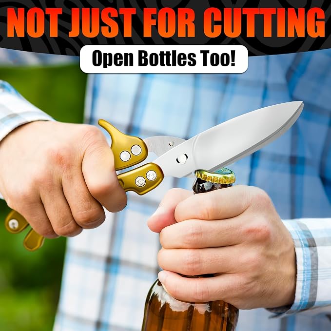 Kitchen Shears Heavy Duty, Safety Lock, Stainless Steel (Gold) | Poultry Shears for Chicken, Turkey, Spatchcock, Fish; Bone Cutting Scissors, Micro-Serrated, Spring-Loaded, Separate to Clean