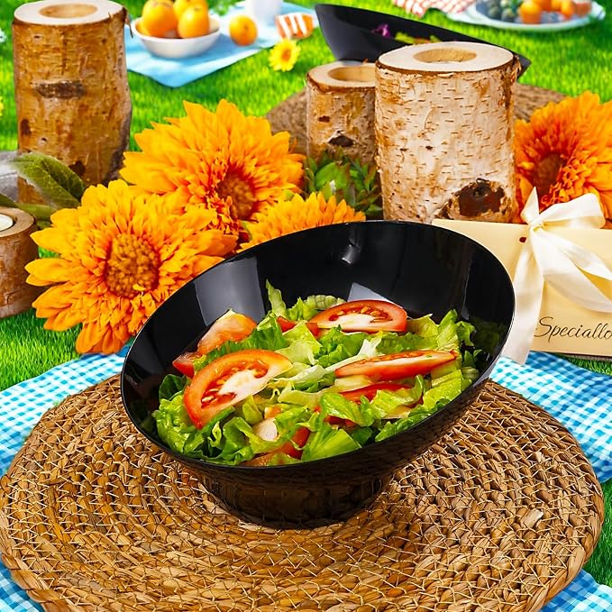 bUCLA 12 Pack Black Plastic Serving Bowls - 20 OZ Angled Bowls Disposable for Chip,Candy,Salad and Fruit - Ideal for Wedding, Party & Graduation