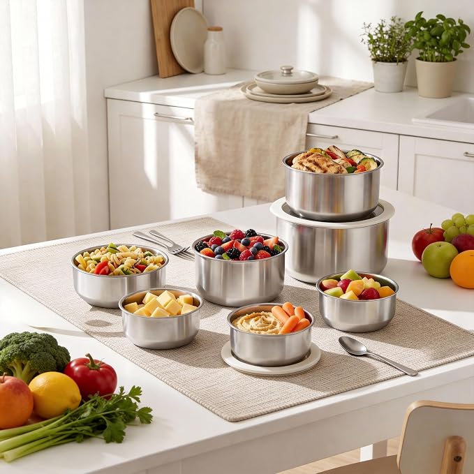 Stainless Steel Food Containers with Glass Lid, Airtight Leakproof Stainless Steel Storage Containers in set of 4, small size, Round Shape, Microwave Safe, 100% Plastic Free